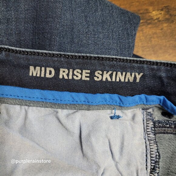 ATOS Lombardini Jeans 28 Skinny Mid Rise Rainbow Spell Out Dark Dark Wash - Picture 5 of 11